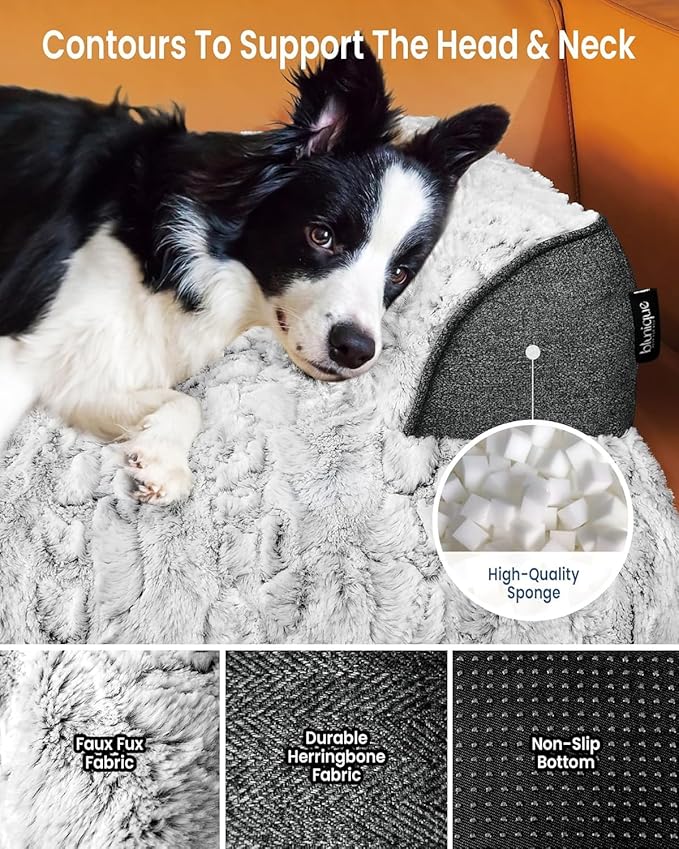 Calming Extra Large Dog Bed for Couch, 45 x 37 inch Removable Couch Cover for Dogs Washable, Non-Slip Fluffy Plush Dog Sofa Mat for Furniture Protector - Grey
