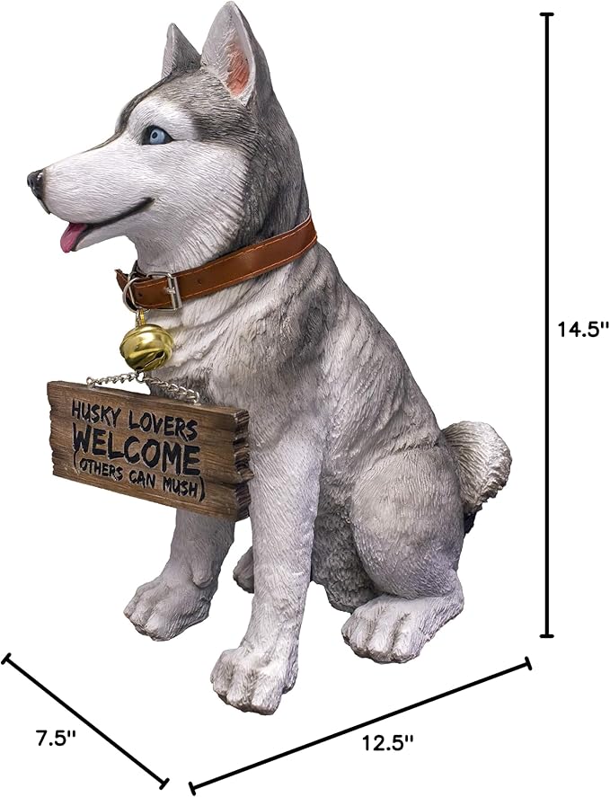 DWK Front Porch Dog Outdoor Welcome Sign Decorative Statue | Cute Dog Welcome Sign for Front Porch Standing | Decorative Garden Statues - Husky