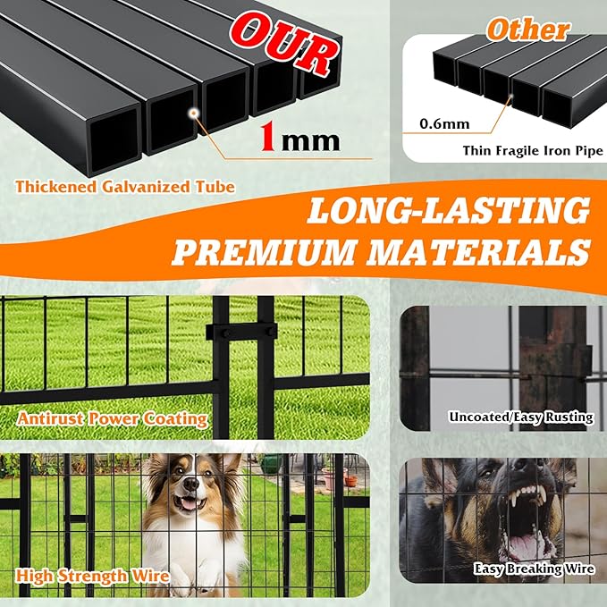 8x4x6 FT Outside Large Dog Kennel with roof - Outdoor Heavy Duty Welded Wire Steel Dog Playpen with Rotating Bowls, Dog Run Enclosure Crate Cage with Lockable Doors for Chicken, Rabbit