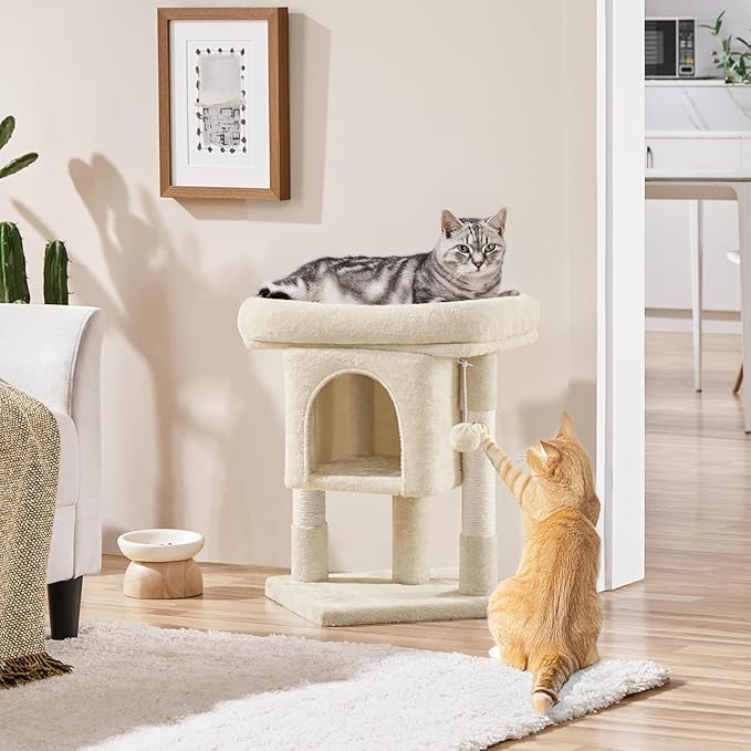Yaheetech 23.5in Cat Tree Tower, Cat Condo with Sisal-Covered Scratching Posts, Cat House Activity Center Furniture for Kittens, Cats and Pets - Beige