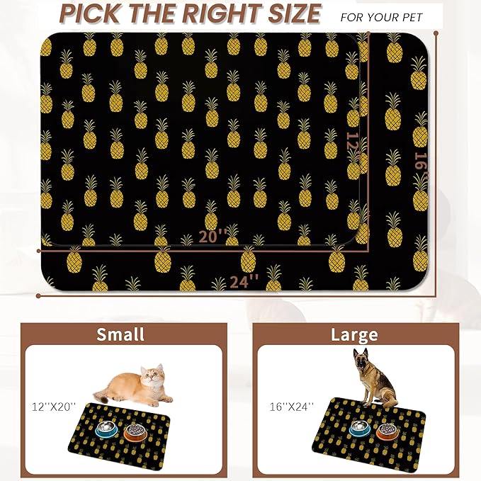 Dog Food Mat for Floors,Pineapple Tropical Absorbent Quick-Dry Pet Feeding Mat,Cat Dog Bowl Mats for Food and Water,Non-Slip Pet Accessories Supplies 16"x24"