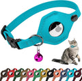 Breakaway Airtag Cat Collar with Removable Bell - Leather Pet Collar with Apple Air Tag Holder - Adjustable GPS Collars for Girl Boy Cats Kitten Puppy - Lightweight, Cute and Comfortable (Aquamarine)