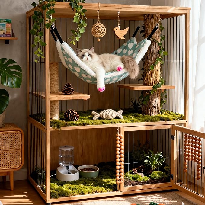 Cat Hammock for Cage, Soft Warm Hanging Bed for Kitten, Guinea Pig, Ferret, Rat, Chinchilla and Other Small Pets, Cozy Bunkbed 13.39"x13.39"