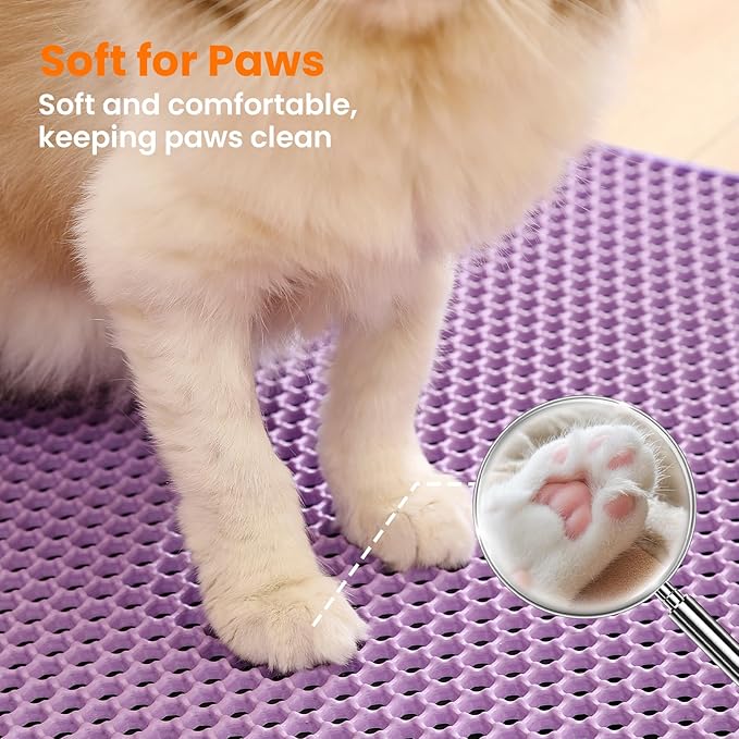 Small Cat Litter Mat, 20x14’’ Double Layer Honeycomb Cat Litter Box Mat, Non Slip Waterproof Urine Proof Litter Trapping Mat for Floor, Kitty Litter Pad, Indoor Pet Supplies, Purple