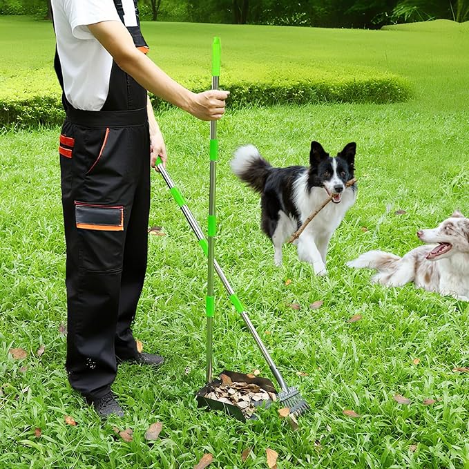 T2Y 48.8" Extra Long Handle Dog Pooper Scooper 3-Piece Set, Heavy Duty Metal Poop Rake, Tray and Spade for Large Dogs, Stainless Steel Pet Waste Remover & Garden Scoop for Yard/Grass/Dirt/Gravel