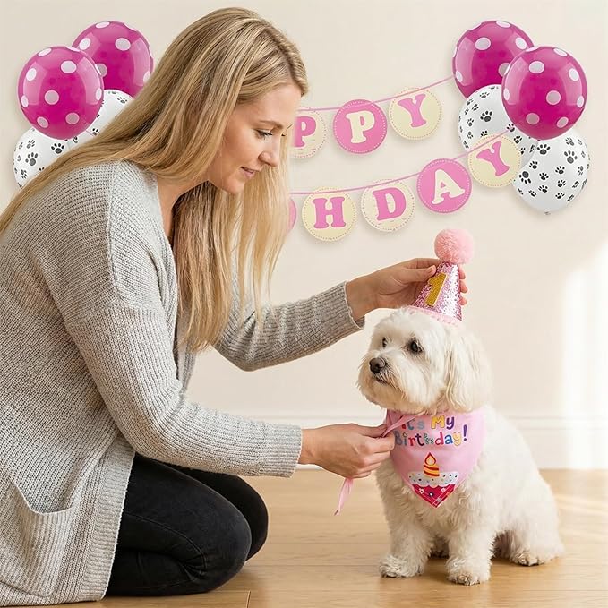 Pet Birthday Party Set,Dogs Bandana and Dog Birthday Hat with Star Pattern Design, Adjustable Sequin Bow tie Accessories, Blue Birthday Boy Scarf (Dark Blue)