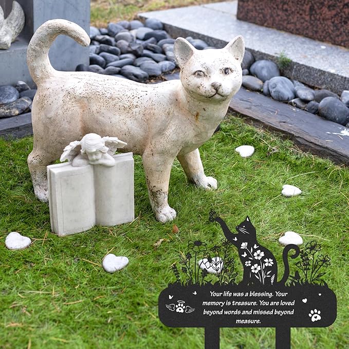 Cat Memorial Grave Stakes - Metal Wildflower Loss Pets Cemetery Markers Decorations for Humans Black Butterfly Lover Plaques Decor for Outdoor Garden Waterproof Sympathy Yard Remembrance Gift