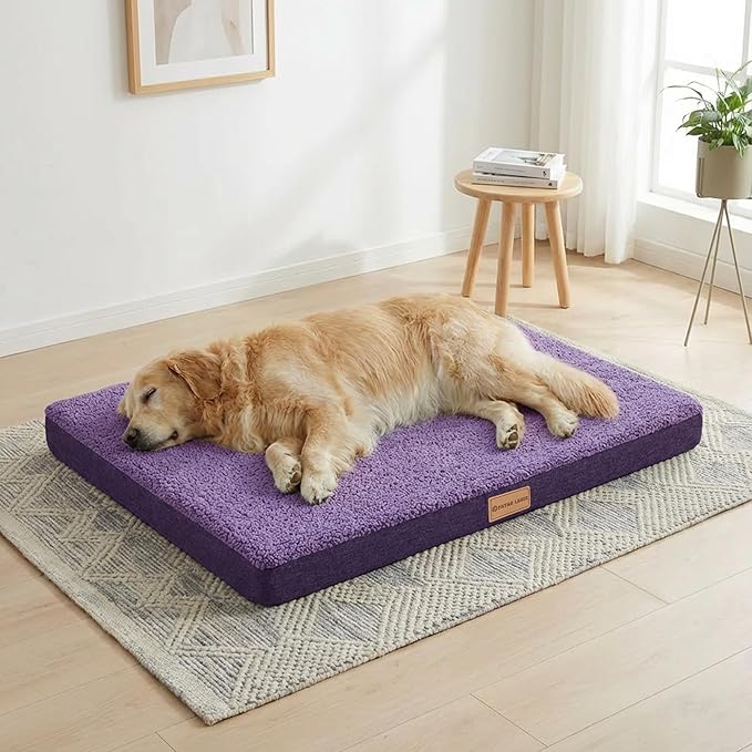 Patas Lague Orthopedic XL Dog Bed Large Sized Dog 48''X30'', Soft Waterproof Egg Crate Foam Large Pet Crate Beds Mat with Removable Washable Cover and Non-Slip Bottom, Purple