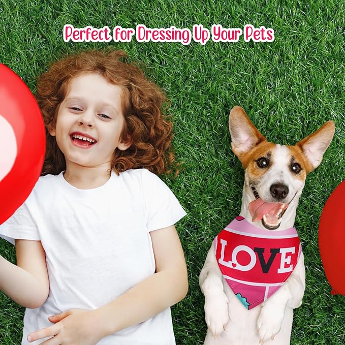 Chunful 50 Pcs Valentine's Day Dog Bandana Bulk with Sayings Pet Triangle Scarf Bibs Washable Puppy Kerchief Adjustable Grooming Supplies for Small Medium Large Dog Cat Accessory