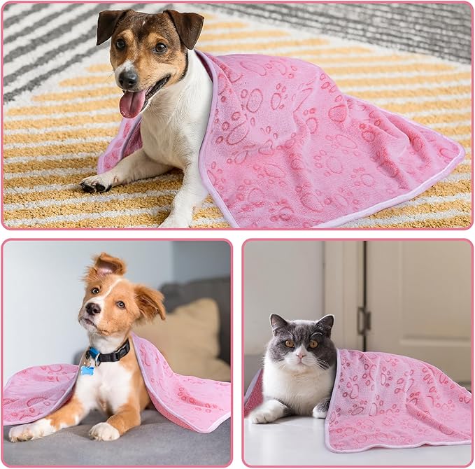 Dono 1 Pack 3 Dog Blankets, Soft Fluffy Fleece Pet Blanket Warm Sleep Mat Paw Print Design Puppy Kitten Throw Blankets Doggy Blanket for Dogs