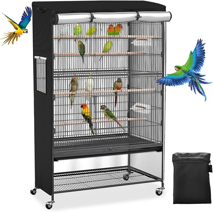 Roasivi Universal Large Birdcage Cover Black Out and Breathable Cages Cover for Parrots and Other Small Animals Durable Waterproofing Washable Material 31" L x 21" W x 53" H Black
