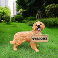 Golden Retriever Statue Outdoor Decorations – Outdoor Dog Statue Standing Golden Retriever with Removable Solar Light & Welcome Sign for Patio Décor