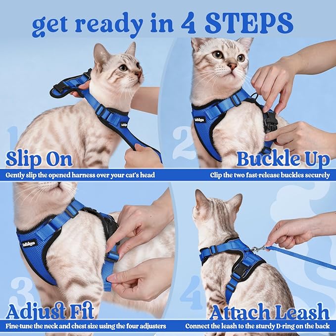 rabbitgoo Cat Harness and Leash for Walking, Escape Proof Soft Adjustable Vest Harnesses for Cats, Easy Control Breathable Reflective Strips Jacket, Navy Blue, XS
