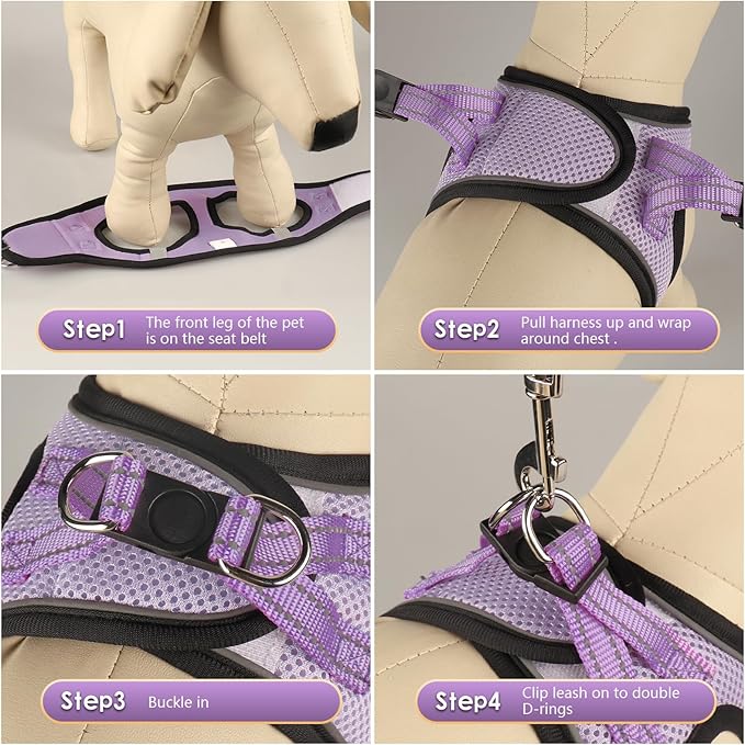 YIMEIS Dog Harness and Leash Set, No Pull Soft Mesh Pet Harness, Reflective Adjustable Puppy Vest for Small Medium Large Dogs, Cats (Taro Purple, X-Small (Pack of 1)
