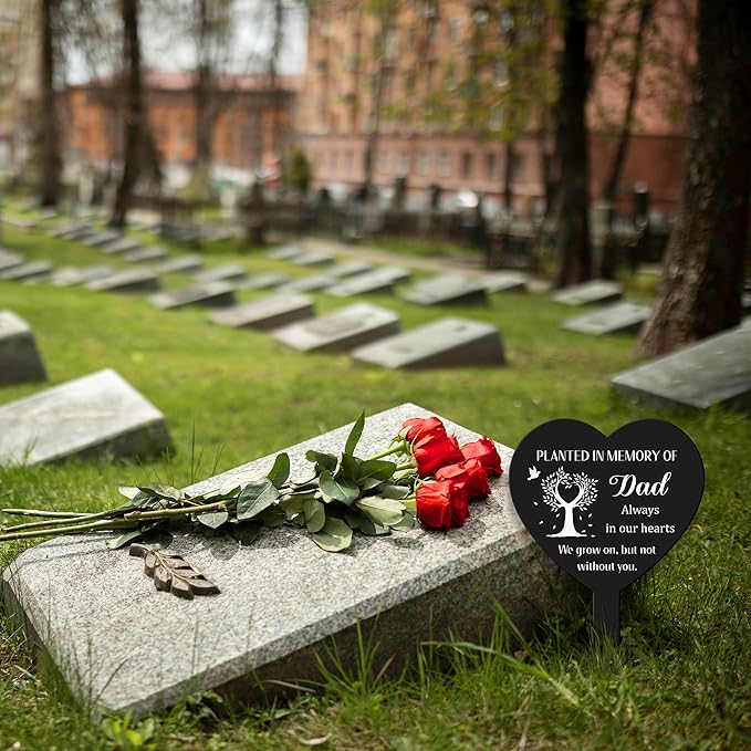 BUoonyer Stake Graves Cemetery Decorations - Dad Metal Memorial Grave Markers, Father Heart Graveyard Remembrance Decor Sign, Memorial Plant Tree Graveside Sympathy Plaque for Outside Yard
