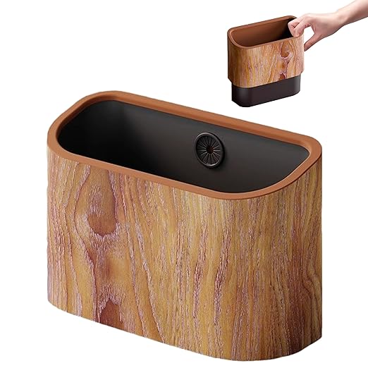 Cat Litter Scoop Holder – Wood-Grain Dual-Open Scoop Caddy with Bag-Lock Hole, Wide-Mouth Double-Layer Inner Bucket, Mini Desktop Trash Bin for Pet Scoops & Accessories