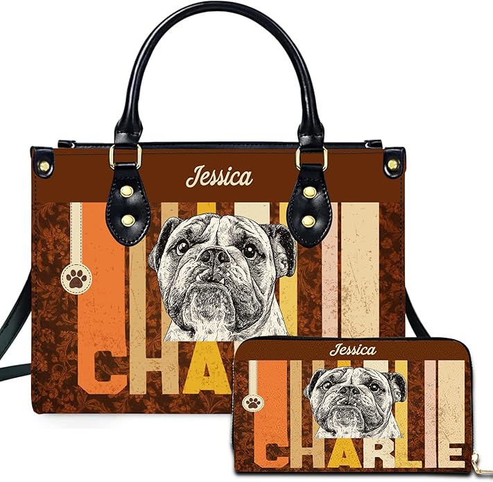 Personalized Pet Mom Leather Handbag – Custom Name Dog Cat Photo Purse, Pet Lover Gifts for Women, Christmas