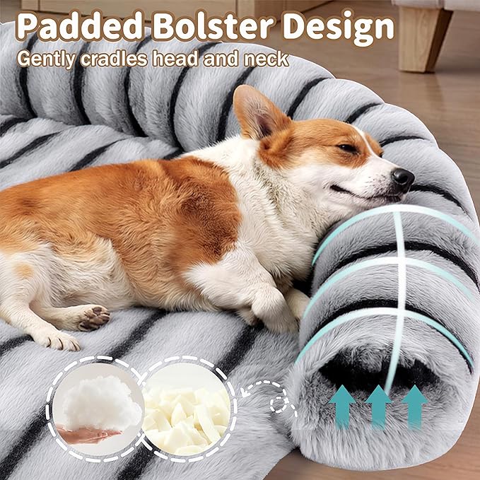 Large Dog Couch Bed, Fluffy Washable Couch Protector for Dogs with Removable Cover, Non-Slip Dog Sofa Bed, 41x37 Inch, Grey