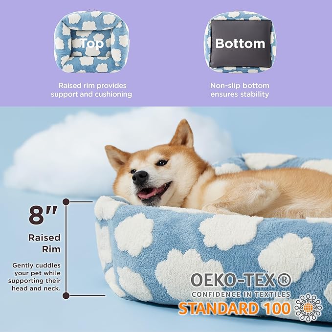 LE SURE Cute Dog Bed for Large Dogs - Washable Pet Beds,Cozy Rectangle Orthopedic Sofa with Jacquard Shaggy Plush & Anti Slip Bottom,36x27x8inches