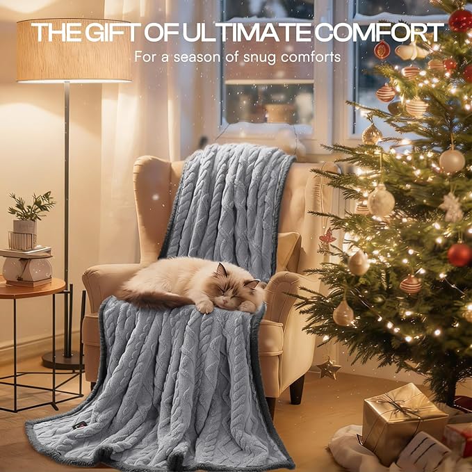 Luciphia Waterproof Pet Blanket, Liquid Pee Proof Dog Blankets for Sofa Bed Couch, Reversible Sherpa Fleece Furniture Protector Cover for Small Medium Large Dogs Cats,Light Grey X-Large（85" x 57"）