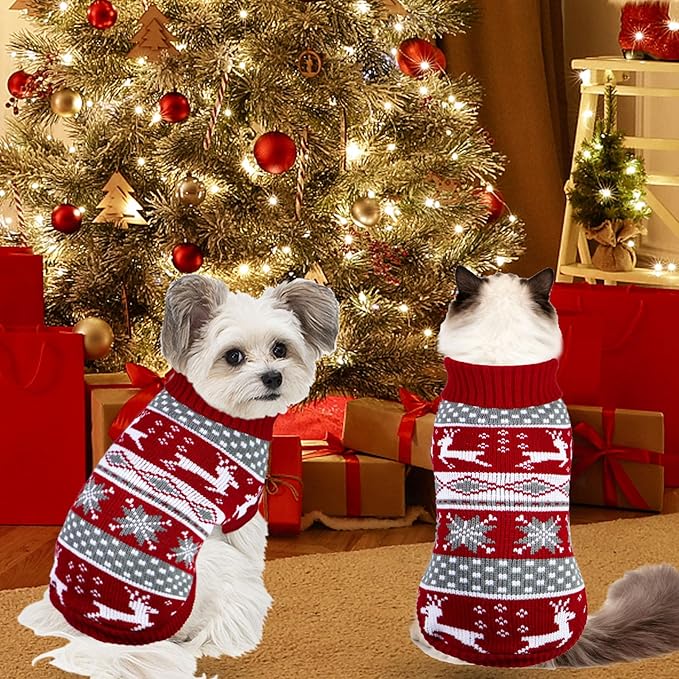 Dog Christmas Sweater Pet Winter Warm Coat Pajamas Small Dog Sweaters Reindeer Snowflake Christmas Sweater for Large Cats Small Dogs (Reindeer, XL)