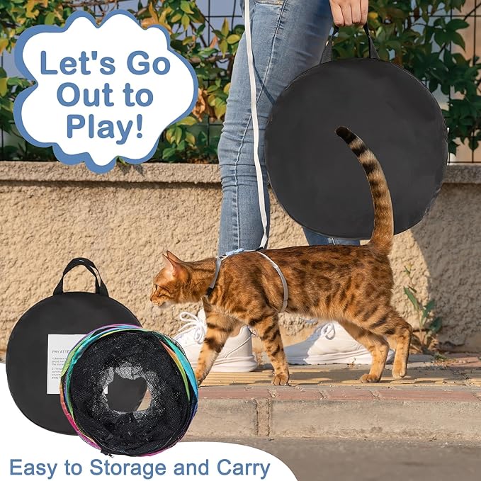 Outdoor Cat Enclosures Portable Cats Tunnel with Carry Bag Breathable Kitty Tent Outdoor with 2 Mouse Toys Outside Cat Enclosure for Indoor Cats (2 Cubes + Run Tunnel)