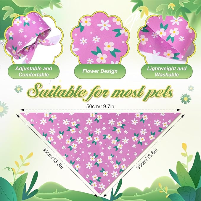 Weewooday 50 Pcs Spring Dog Bandanas Bulk for Dogs Soft Bibs Adjustable Triangle pet Bandana for Small Medium Large Costume(Floral Pattern, 19.7 x 13.8 x 13.8 Inch)