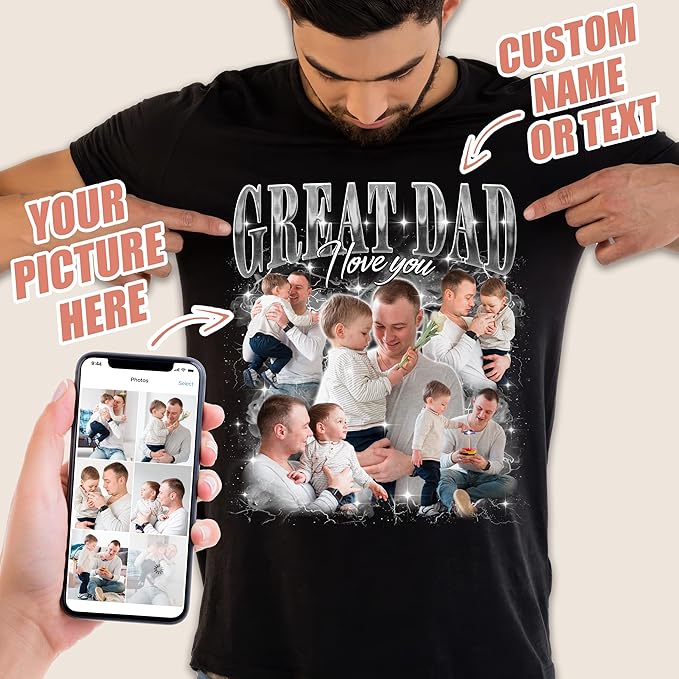 H-DEWALL Custom Shirts Custom Bootleg Rap Shirt for Him Custom Face Shirt with Photo Pet Custom Tees Gift for Dog Cat Lover