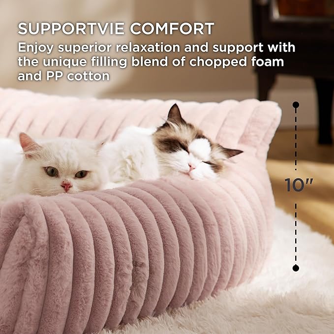 Bedsure ComfyFleece™ Cute Cat Couch for Pets - As Seen on TV on Good Day New York, Fuzzy Cats beds for Indoor Cats with Removable Washable Cover, Supportive Pet Sofa, 24inch, Blush Pink