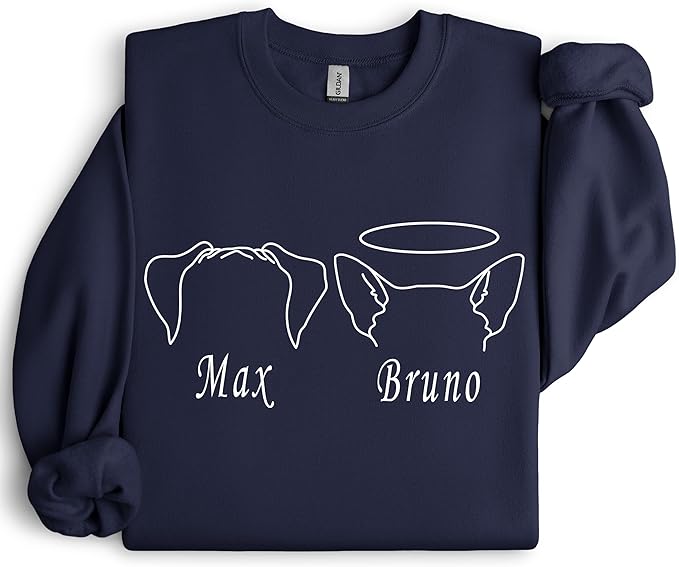 Custom Dog Mom Shirt for Women Pet Ears Sweatshirt with Name Unique Puppy Line Art Cute Dad Hoodie for DogDad Owner Lover