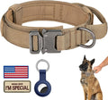 DAGANXI Tactical Dog Collar, Adjustable Military Training Nylon Dog Collar with Control Handle and Heavy Metal Buckle for Medium and Large Dogs, with Patches and Airtags Case (M, Brown)