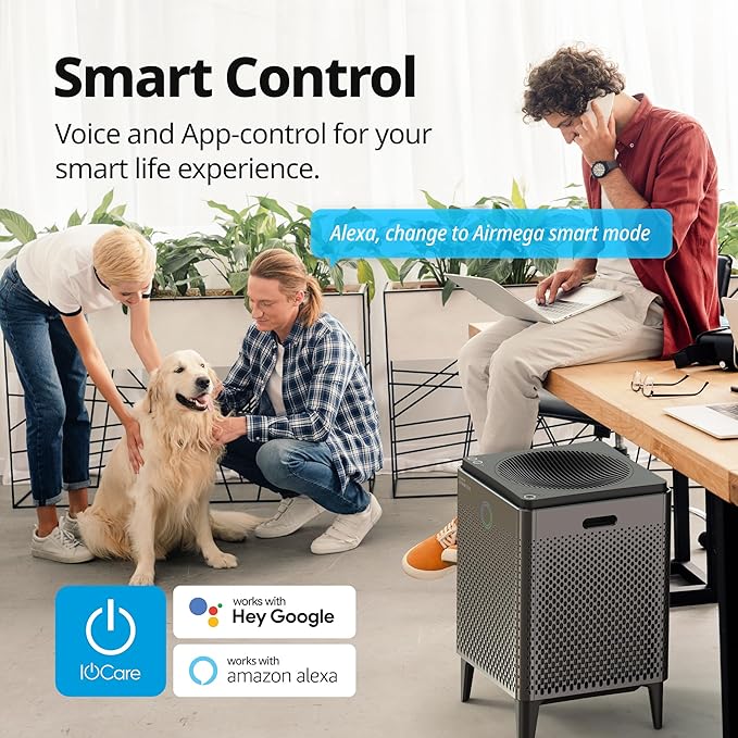 COWAY Air Purifier for Large Room Whole Home Up to 3,120ft², HEPA Filter for Smoke, Allergies, Pet Dander, Odor, App-Enabled, AQI, Smart Mode, Timer, 5yr Warranty, Airmega 400S Graphite