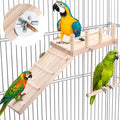 Wooden Bird Habitat Platform with Swing and Ladder - Sturdy Long Tailed Parrot cage Accessory, Suitable for Exercising and Entertaining Bird Games Gym - Perfect for Parrots, Canaries, Sparrows