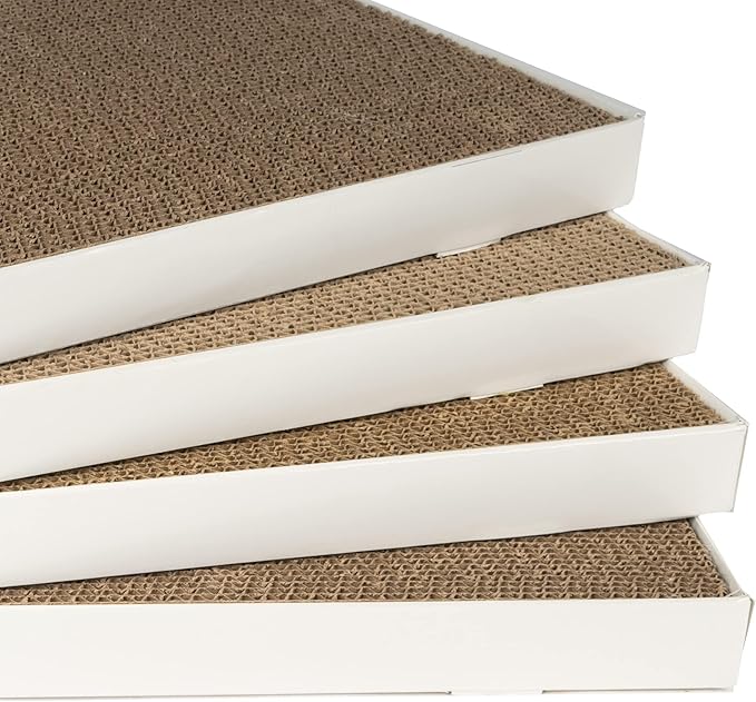 Amazon Basics Corrugated Cardboard Cat Scratcher, Scratching Board, Reversible, 17.4" x 10", White, 4-Pack