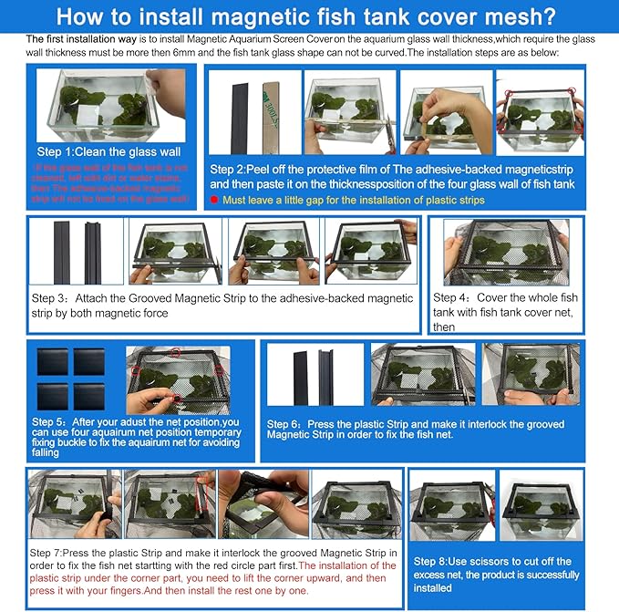 Magnetic Aquarium lid Fish Tank Hood top Cover Anti-Jumping net Cover mesh to Protect Fishs Jumping Out of Fishes Tank Hoods