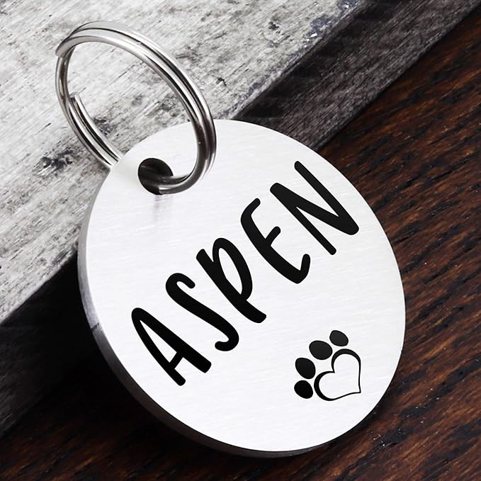 Ultra Joys Dog ID Tag, Custom Dog Tag Personalized Cat Tag, Pet ID Tag, Brushed Stainless Steel Round Silver Large