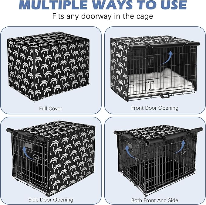 Dog Crate Cover - Double Door Waterproof Pet Kennel Cover, Durable 600D Polyester Protective Cage Cover for 24/30/36/42/48 Inch Dog Crate - Blackprint