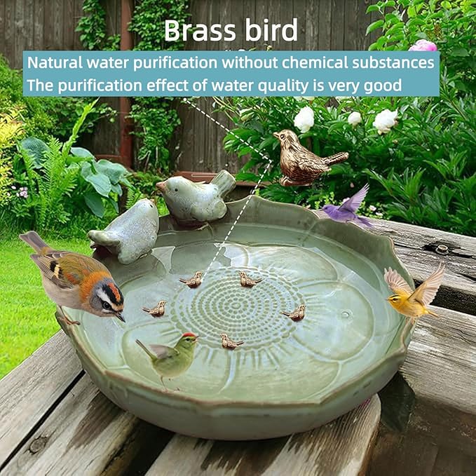 5 Pcs Mini Brass Bird Shape Copper Bath Disk Birdbath Cleaner Purification Physical, All-Season Safe Clean Water Solution, Fit for Outside Birdbaths, Outdoors Bowl, Garden Decor