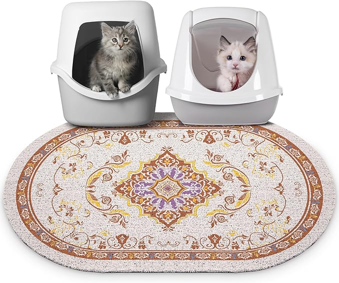 Bienbee Cat Litter Mat, 33" x 22" Large Size Litter Box Mat Rug with Non-Slip Bottom,Urine and Water Proof, Easy to Clean Cat Supplies Essentials for Indoor Kitty Kitten Floor, Brown L
