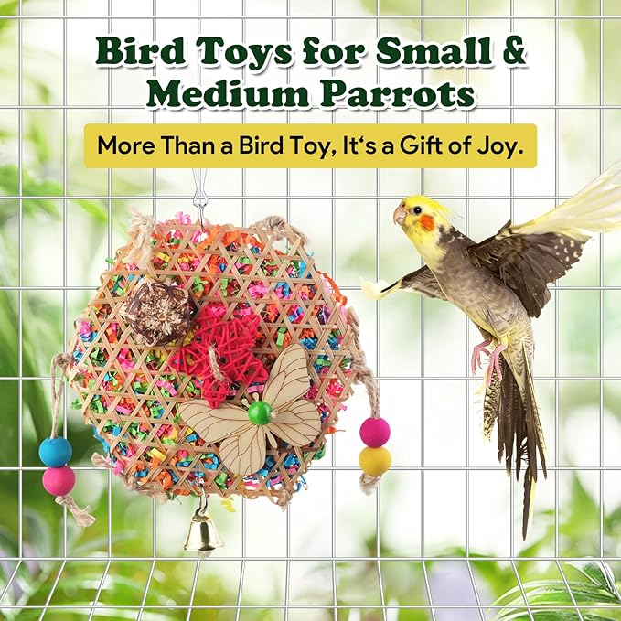 Bird Toys, Parakeet Foraging Toy, Hanging Chewing Toy, Bird Cage Accessories – Suitable for Cockatiels, Budgies, Lovebirds, Conures and Other Small Parrots