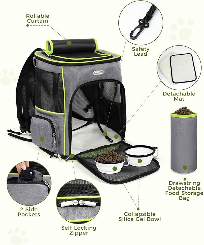 BAGLHER Expandable Cat Carrier Backpacks, Retractable Pet Carrier Backpack for Small Dogs & Cats with Breathable Mesh, Travel Bag Up to 18 Lbs for Hiking Camping Outdoor - Grey