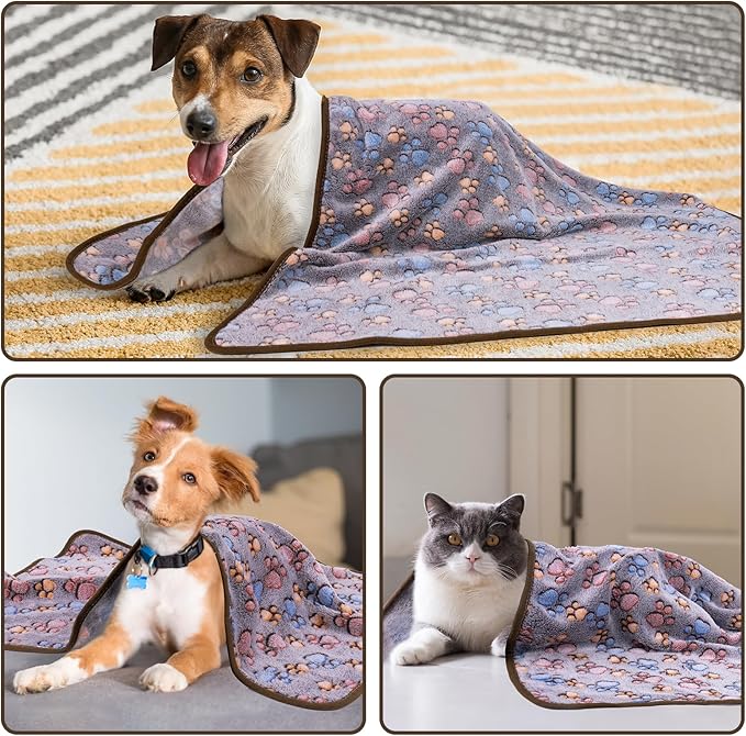Dono 1 Pack 3 Dog Blankets for Small Dogs, Soft Fluffy Paw Print Pattern Fleece Pet Blanket Warm Sleep Mat, Puppy Kitten Blanket Doggy Mat for Dog Cat Kitten Doggy (40 * 30")