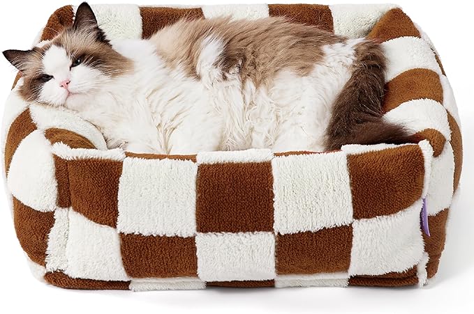 LE SURE Cute Dog Bed for Small Dogs & Cats- Washable Puppy Beds,Cozy Rectangle Orthopedic Pet Sofa with Jacquard Shaggy Plush & Anti Slip Bottom,20x19x6inches