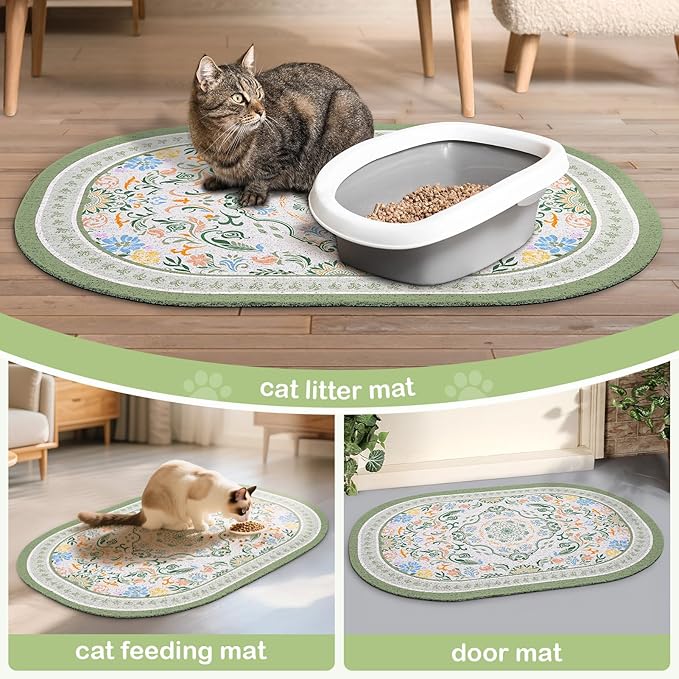 Bienbee Cat Litter Mat, 40" x 30" Jumbo Size Litter Box Mat Rug with Non-Slip Bottom, Urine and Water Proof, Easy to Clean Cat Supplies Essentials for Indoor Kitty Kitten Floor,Bean-Green XL