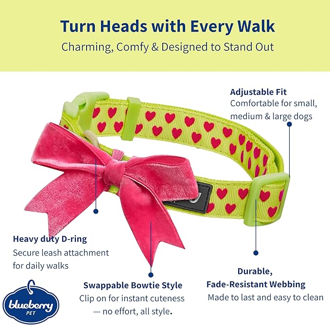 Blueberry Pet Adjustable Flocking Dog Collar with Detachable Velvety Bowtie - Heart in Gothic Grape