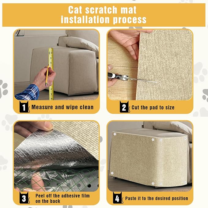 Cat Scratch Mat, 3PCS 39.4"x11.9" DIY Trimmable Self-Adhesive Cats Scratching Mat, Couch Protector from Cats Claw, Cat Scratch Furniture Protector Or Couch Protector (Beige)