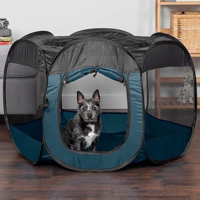 Furhaven Portable Dog Playpen Cat Tent, Pet playground,Kennel foldable indoor outdoor zippered puppy crate - Sailor Blue, Small