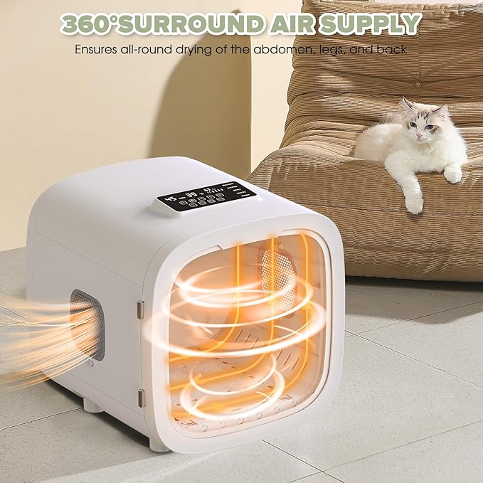52L Automatic Pet Dryer Box with 5 Modes, Hands-Free Pet Grooming Dryer for Cats & Dogs, Adjustable Temperature & Wind Speed, Low Noise, Safety Features, Timer & Interior Light