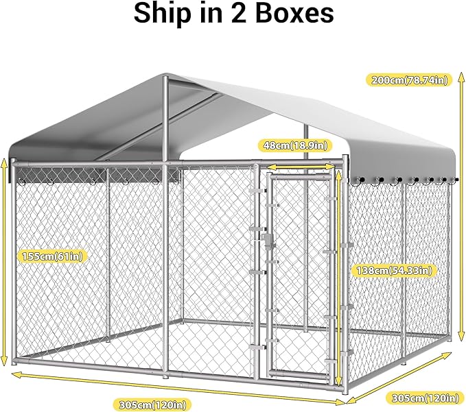 HITTITE Extra Large Outdoor Dog Kennel, 10x10x6.56ft Anti-Rust Dog Kennel Outside with Roof, Galvanized Chain Link Dog Runs for Outside with Secure Lock