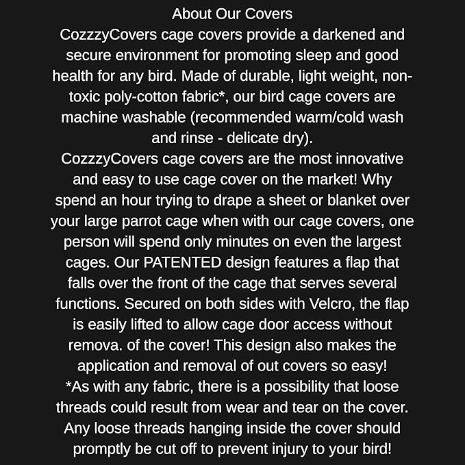 Cozzzy Covers Model 2424 DT Universal Cage Cover 40" L Poly-Cotton Black for Dome Top Bird Cages 22"–24" W x 20"–24" D for Small to Medium Birds Sleep and Stress Reduction